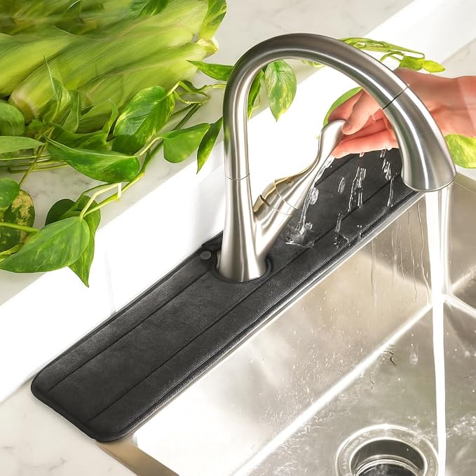 Ternal Original SINKMAT 24in XL Faucet Splash Guard Extra Long Microfiber Sink Drip Catcher Mat Non Slip Countertop Protector Drying Pad for Kitchen Bathroom RV Machine Washable Black - Image 4