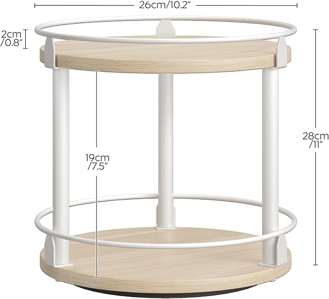 Lazy Susan Organizer, Rotating Spice Rack, 2 Tier Spice Turntable Organizer, Industrial Turntable Spice Holder, for Kitchen Countertop, Compact and Versatile, White and Light Oak SR22WG - Image 8