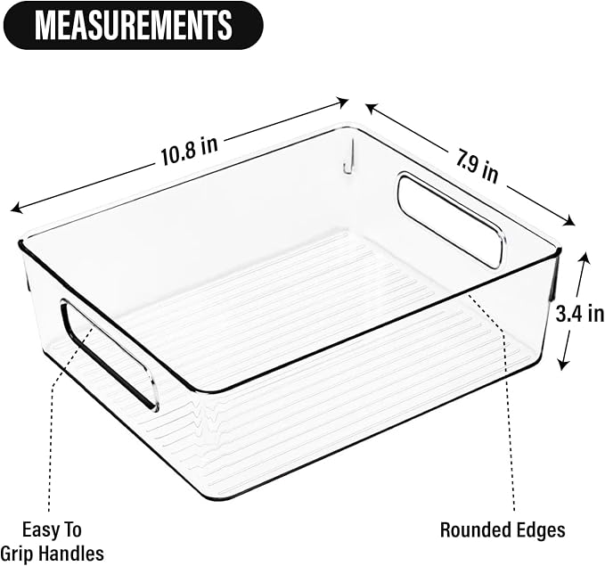 Clear Plastic Storage Bins, Pantry Organizers and Storage or Kitchen Organization and Storage Containers Bins for Organizing, Fridge, Freezer, Bathroom, Pantries, Refrigerator, Cabinet Organizer Bin - Image 3