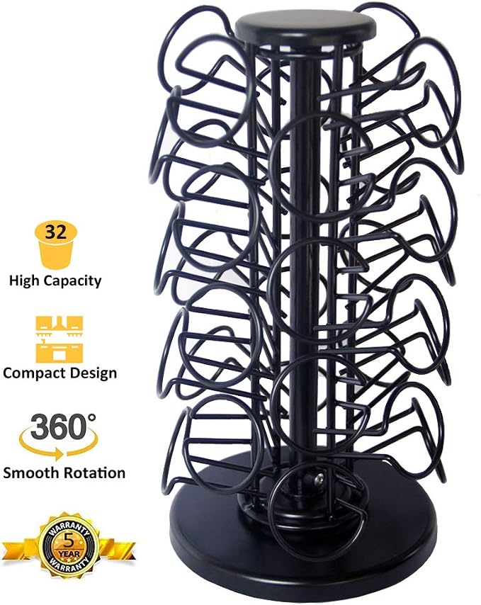 BLACKSMITH FAMILY Capacity of 32 Pods K Cup Holders,K Cup Holder, K Cups Holder,K Cup Carousel, Coffee Pods Holder Storage Organizer Stand,No Assembly Required,Black - Image 2