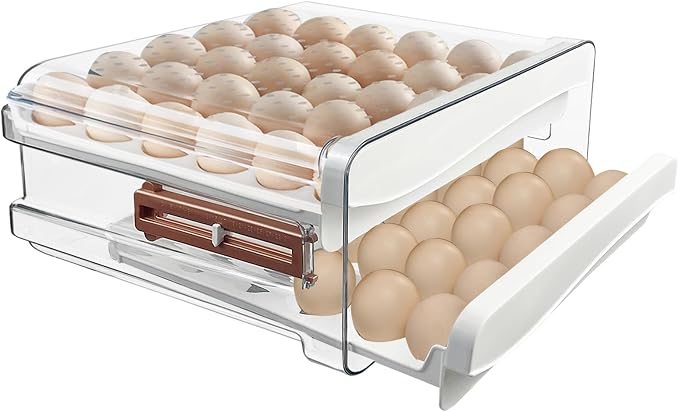 60 Egg Drawer Organizer for Refrigerator,2 Layers Transparent Egg Holder Tray for Fridge Stackable Eggs Storage Tray with Timescale by Wensdr