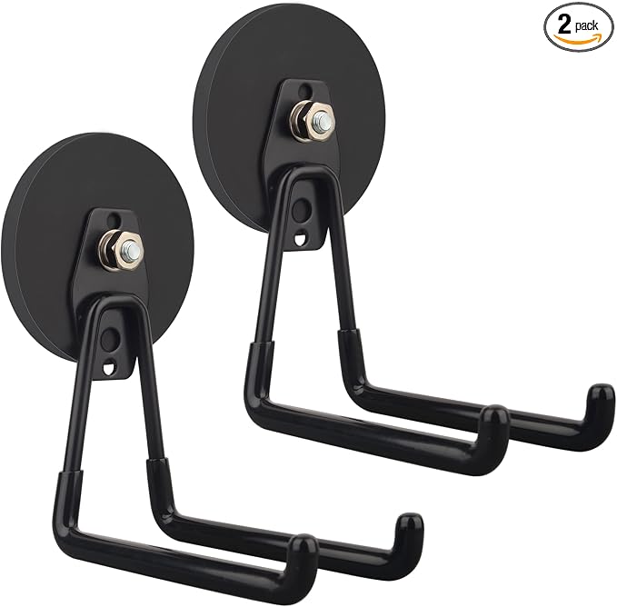 ULIBERMAGNET Strong Magnetic Ultimate Hooks,Large Magnet with Hooks for Heavy Duty Tools,Jig Saw,Hose, 2 Pack Heavy Duty Magnetic Hooks for Hammer Drill,Circular Saw,Garden Tool(3.46inch/Black) by ULIBERMAGNET