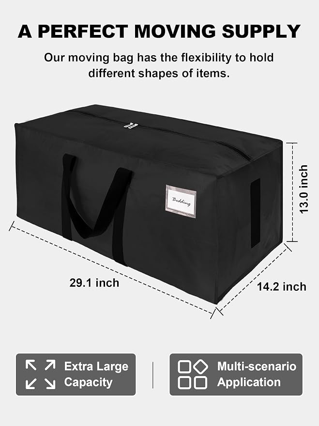 HOMESURE Supports 200lbs Heavy Duty Moving Bags - Strong Zipper & Wrap-Around Handles - Water-Resistant Storage Totes, Durable Alternative to Moving Boxes - 4 Pack - Black - Image 5