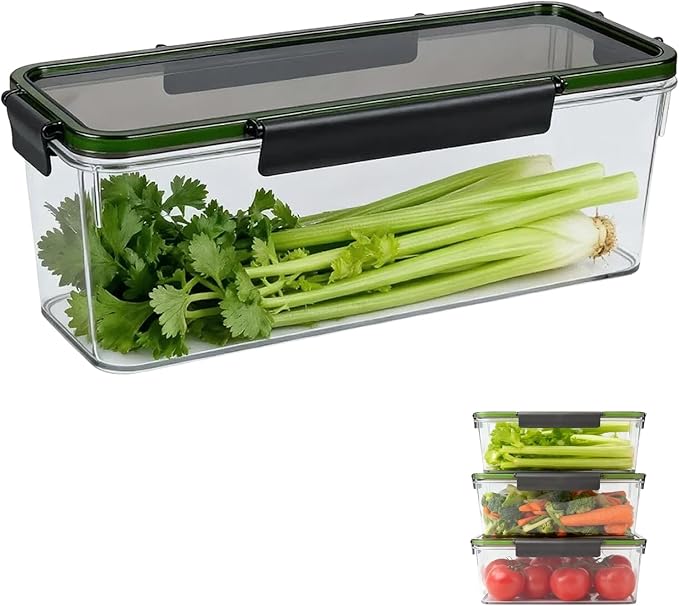 Upgraded Celery Keeper for Refrigerator – 3cm Deeper, BPA-Free Vegetable Storage Container with Reinforced Locking Lid, Durable PP Bin for Fresh Celery, Carrots & Cucumbers by Unknown