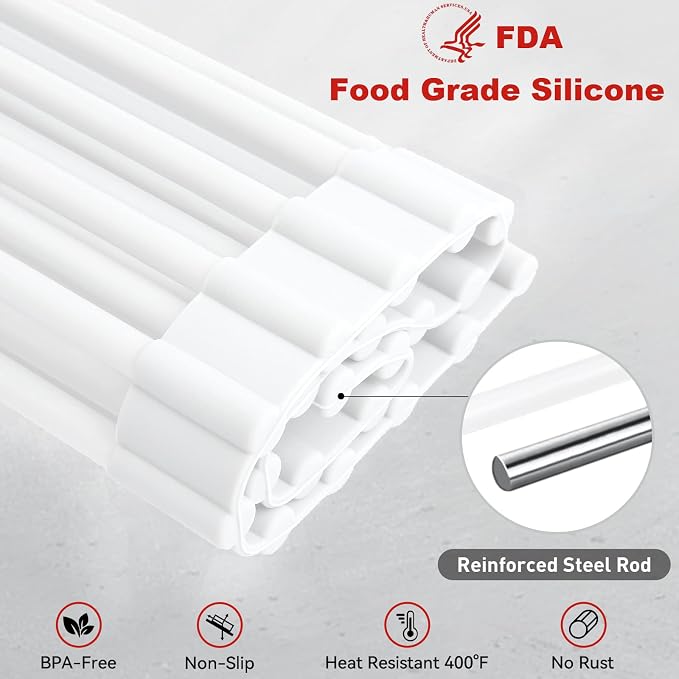 MERRYBOX Roll Up Dish Drying Rack, Silicone Wrapped Over The Sink Dish Rack Foldable Dish Drainer Anti-Slip Dish Racks for Kitchen Sink, Multipurpose Kitchen Sink Drying Rack, 17.5" x 13", White - Image 5