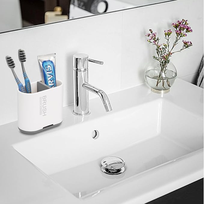Toothbrush Holders Toothpaste Organizer for Bathrooms, White, Small | 2 Slots, Easy to Clean, Plastic, Kids Electric Toothbrush, Drainage, Removable, For Bathroom, Vanity, Kitchen Sink, Office - Image 7