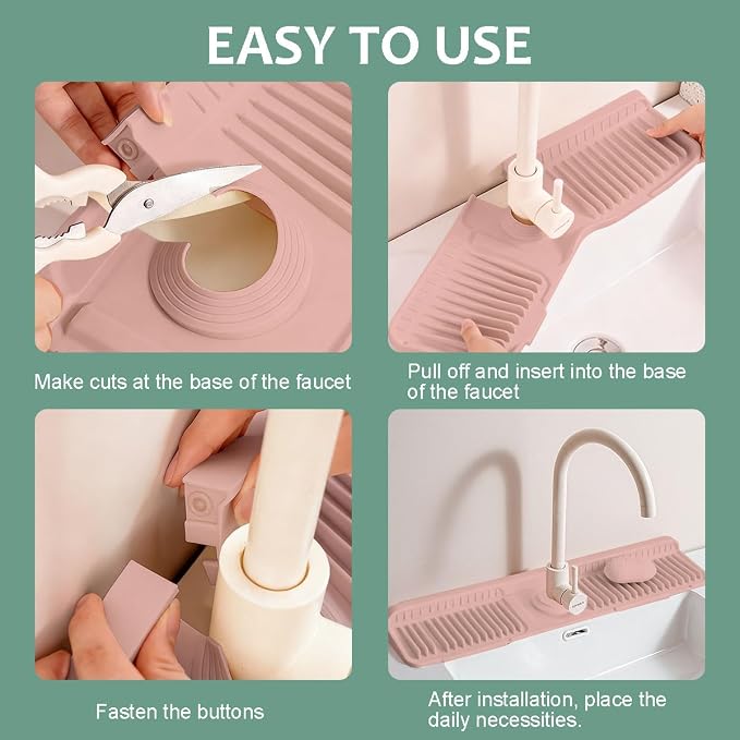 24 Inch Upgraded Draining Mat Folding faucet Mat for Bathroom Sink Splash Guard 7° Slope with Button Lock Water Draining Pad for Kitchen Bathroom Bar(Pink) - Image 5