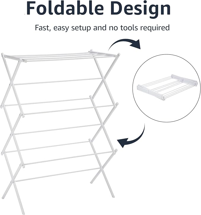 Amazon Basics Foldable Portable Clothes Drying Rack for Indoor Air Drying, Collapsible Design, 14.5" D x 29.5" W x 41.8" H, White - Image 3