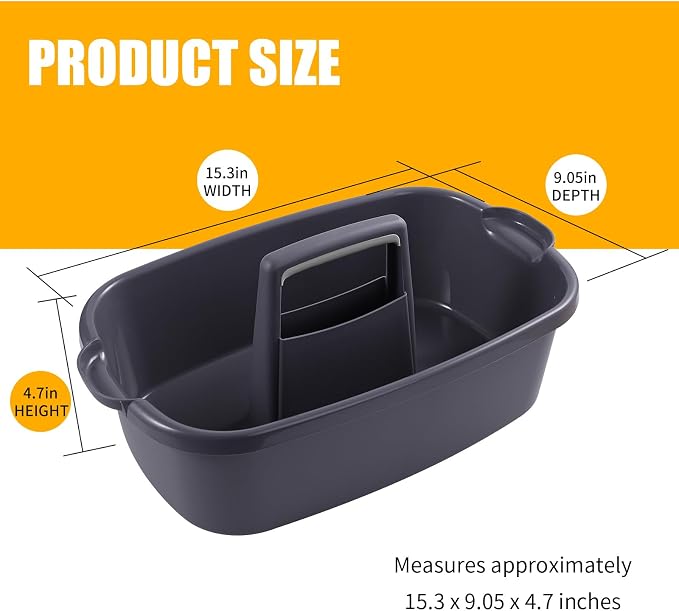 2-Pack Large Gray Cleaning Caddy for Cleaning Supplies with Handle - Portable Plastic Tote Organizer for Shower, Bathroom, Kitchen, Under Sink Storage - Image 2