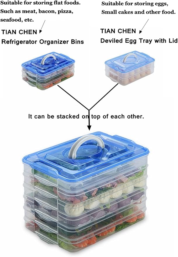 Egg Storage Container for Refrigerator, 3-Layer Deviled Egg Tray, Stackable Fridge Egg Organizer with Lid and Handle, Extra Large Holder, 60 Count Eggs Keeper(transparent 3 layer) | 3-Layer, 60 eggs, Stackable Storage Holder with Handle for Refrigerato... - Image 9