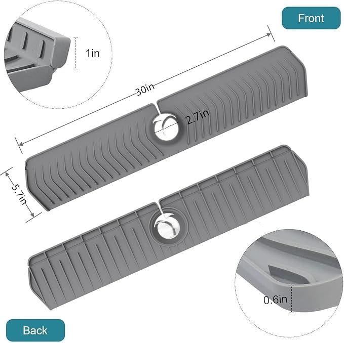 Large Size Kitchen Sink Splash Guard, 30"Silicone Faucet Handle Drip Catcher Tray Mat for for Kitchen Countertop, Bathroom, Farmhouse Countertop, Bathroom, Farmhouse (Green, 30" x 5.7") - Image 6