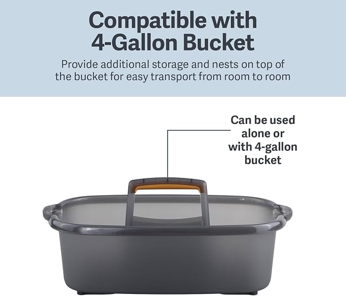 Casabella Cleaning Storage Caddy with Handle Plastic Multipurpose Organizer, Rectangle, 1.85-Gallon, Gray - Image 4