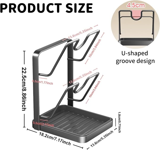 Kitchen Pot Lid Storage Rack, Pot Lid Holder While Cooking for Countertop | Stainless Steel Pot Lid Rack, Kitchen Countertop Organizer Removable Drip Tray, Lid Cutting Board Ladle Storage for Stove Top - Image 6