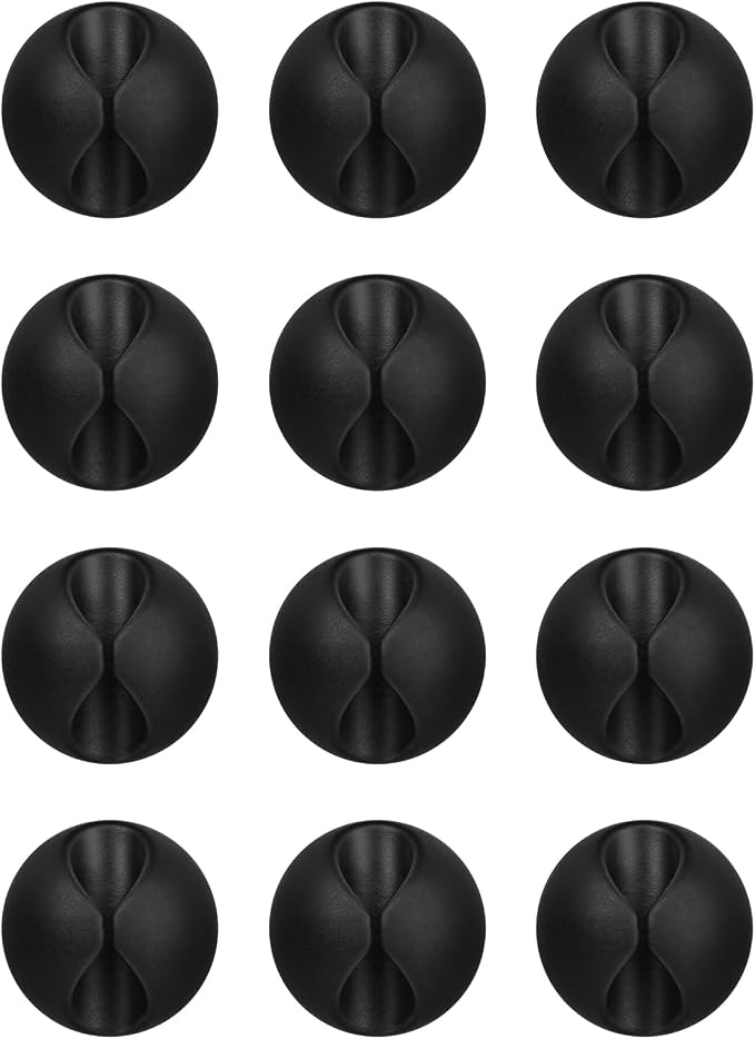 12PCS Black Adhesive Cable Clips Cord Organizer for Wire Management | Residue-Free Strong Adhesive, No-Drill Install, For Charger Headphone Cords, Home Office Desk Car Nightstand, Wire Organizer by Flezoo