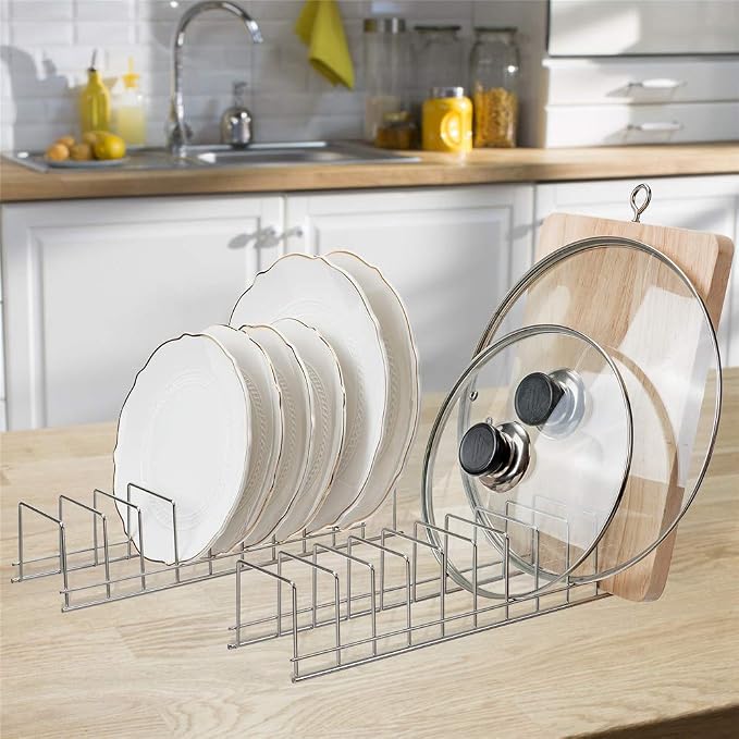 SANNO Pot Lid Organizer, Kitchen Plate Rack Holder Rest, Plates, Cutting Boards Bakeware, Cooling, Pots & Pans, Serving Trays,Lids Holder Rack,Nickel,Set of 2 - Image 3