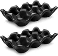 Flexzion Porcelain Egg Crate - 6-Egg Capacity Ceramic Egg Tray, Half Dozen Egg Holder for Fridge, Countertop Display - Black Decorative Serving Dish and Storage Organizer, 2 Pack by Flexzion