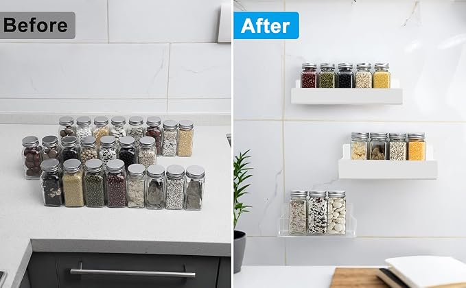 12 Inch Acrylic Spice Rack Wall Mount, White, 2 Pack | Spice Shelf Storage Holder, Hanging Seasoning Rack Organizer, For Cabinet Door, Cupboard or Wall Kitchen - Image 7
