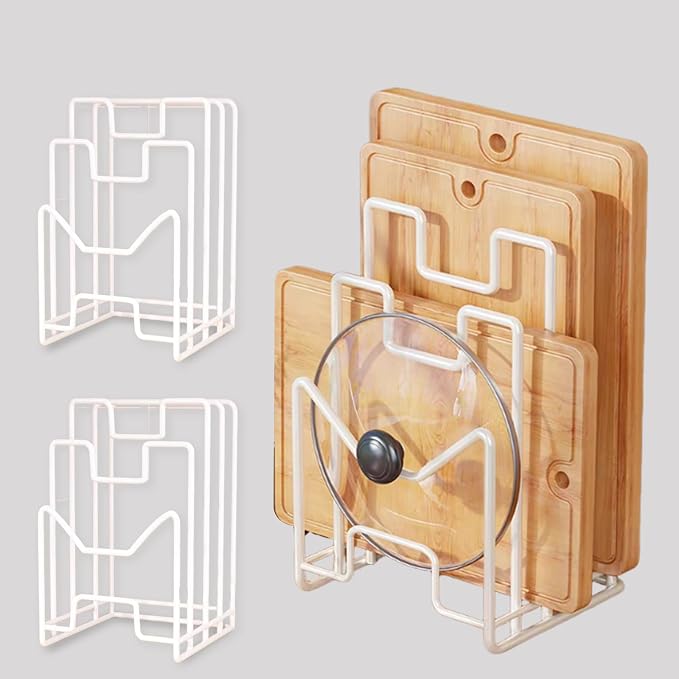 Multifunctional Cutting Board Organizer, Cutting Board Holder Rack Baking Cookie Pan Sheets Cooling Racks Storage Stand for Kitchen Cabinet -Divided Holder with 4 Slots (2PS Black) (2White) by Unknown
