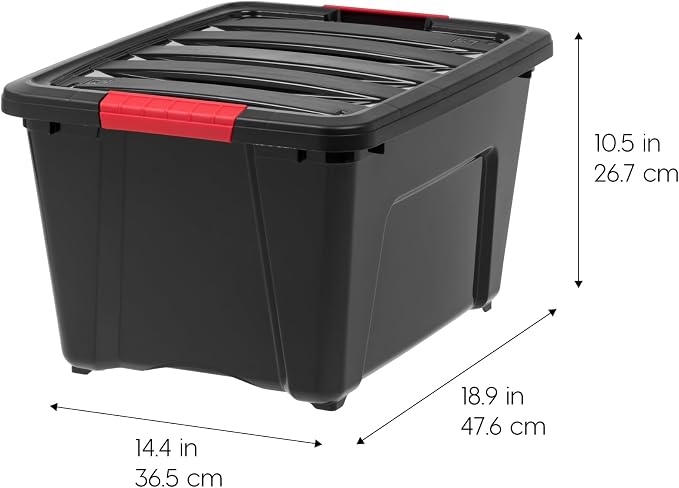 IRIS USA 6-Pack 32 Quart Storage Bins with Lids, Black | Black finish conceals stored items. Great for linens, décor, closet storage, and supplies. Nestable design saves space - Image 2