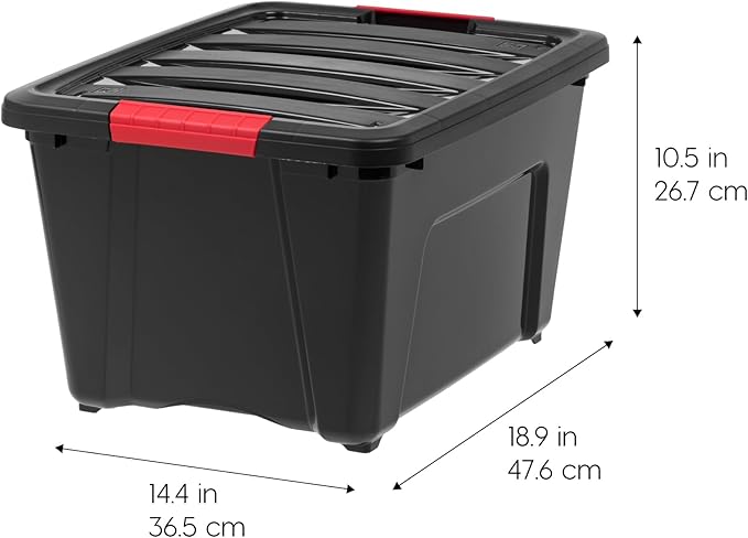 IRIS USA 4-Pack 32 Quart Storage Bins with Lids, Black | Black finish conceals stored items. Great for linens, décor, closet storage, and supplies. Nestable design saves space - Image 2