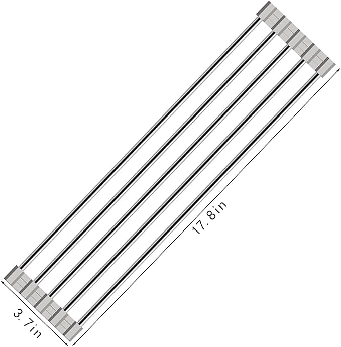 Ahyuan Roll up Dish Drying Rack Over The Sink Kitchen Roll up Sink Drying Rack Portable Dish Drainer Foldable Dish Drying Rack (Warm Gray, 17.8''X3.7'') - Image 2