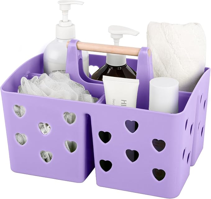 Portable Shower Caddy Plastic Shower Basket Organizer with Handle, Purple | Divided Bathroom Caddy Storage Cleanning Caddy Tote for College, Dorm Room, Kitchen by Anyoifax