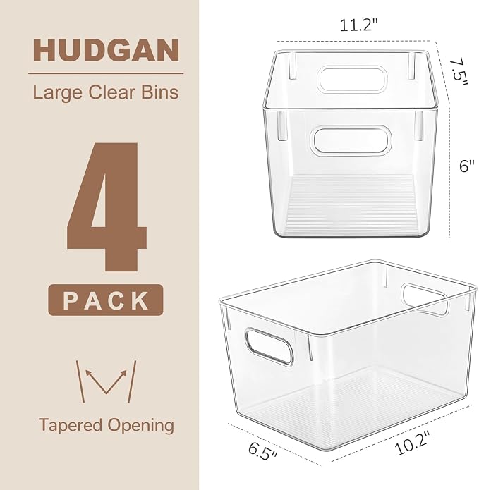 Hudgan 4 Packs Refrigerator Organizers and Storage , 4 Large Storage Containers for Pantry Organizers, Home Edit, Kitchen Cabinet, Refrigerator, Under Sink Organization, Bathroom, Office - Image 6