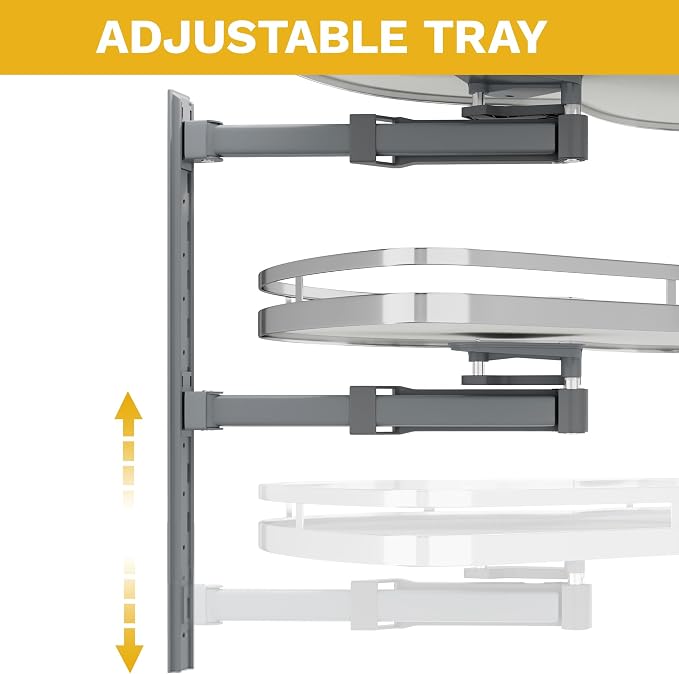 DWVO Corner Cabinet Organizer, 2-Tier Blind Corner Pull Out with 270° Rotating Shelf, Left Swing Tray, Heavy-Duty Iron, Easy-Install Template, 32.7"x17.3"x21.3", Gray - Image 4