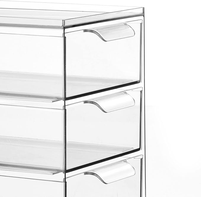mDesign Plastic Stackable 3-Drawer Kitchen Storage Organizer - Bin with Divided Pull-Out Drawers for Pantry, Shelf, Fridge/Refrigerator, and Freezer Organization - Lumiere Collection - Clear - Image 5