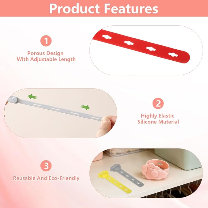 75 Pcs Silicone Cable Ties, Reusable Cable Straps Wire Organizer. | Cable Management Cord Organizer for Fastening Earphone Phone Charger Home Office Desk Kitchen Appliances Cable Cords Wires - Image 3