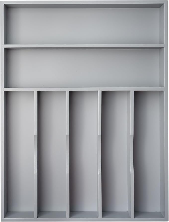 Bamboo Silverware Holder Drawer Utensil Organizer with 7 Slots Gray | 13 Inch, 7 Divided Slots, Gray Bamboo Wooden, Organize Kitchen Bedroom Office, Flatware Spoon Fork Cutlery Tray by Besilord