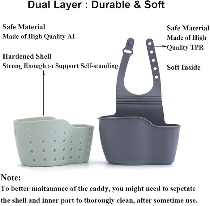 EC ELEGANTCHARM Kitchen Sink Caddy Sponge Holder Silicone Plastic Soap Holder Hanging Ajustable Strap Faucet Caddy with Drain Holes for Drying - Image 4