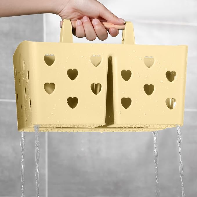 Portable Shower Caddy Plastic Shower Basket Organizer with Handle, Yellow | Divided Bathroom Caddy Storage Cleanning Caddy Tote for College, Dorm Room, Kitchen - Image 2