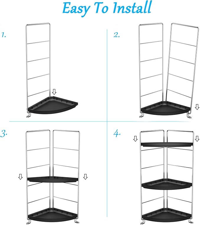 3-Tier Corner Bathroom Sink Countertop Organizer Storage Shelf Stackable Organizer for Cosmetics, Bathroom, Kitchen, Counter-Kitchen Spice Rack-Vanity Tray Makeup Shelf Holder,Black - Image 5