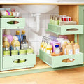 Under Sink Organizer, 1-Pack Pull Out Cabinet Organizer 2 Tier Metal Slide Out Storage Shelf Rack, L-Shaped Adjustable Height,Mesh Sliding Drawer for Kitchen, Bathroom, Laundry, Pantry, Green, XL by Kitstorack