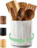 Distressed White Utensil Holder, 360° Rotating 7.3 in Kitchen Organizer | Farmhouse countertop decor. 360° rotating base holds spatulas, ladles, tongs, and cooking tools. Distressed white finish. by Unknown