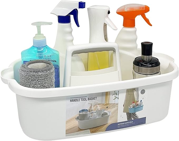 Goderewild Multi-Purpose Plastic Cleaning Caddy with Handle, Shower Caddy Organizer/Storage Basket/Totes Portable for Bathroom Supplies, Cleaning Products, Under Sink Tool, Housekeepers (White) by Goderewild