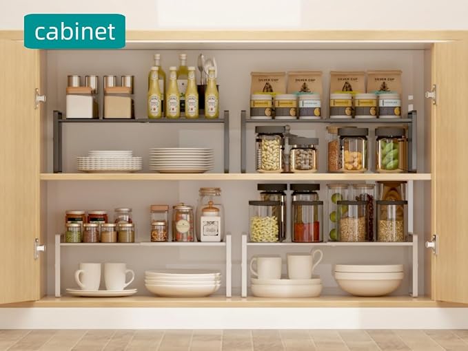 Expandable Cabinet Shelf Organizer Riser for Kitchen Pantry Under Sink | Expandable, metal , thick shelves, suitable for cabinets, countertops, under-sink areas, and storage rooms - Image 3