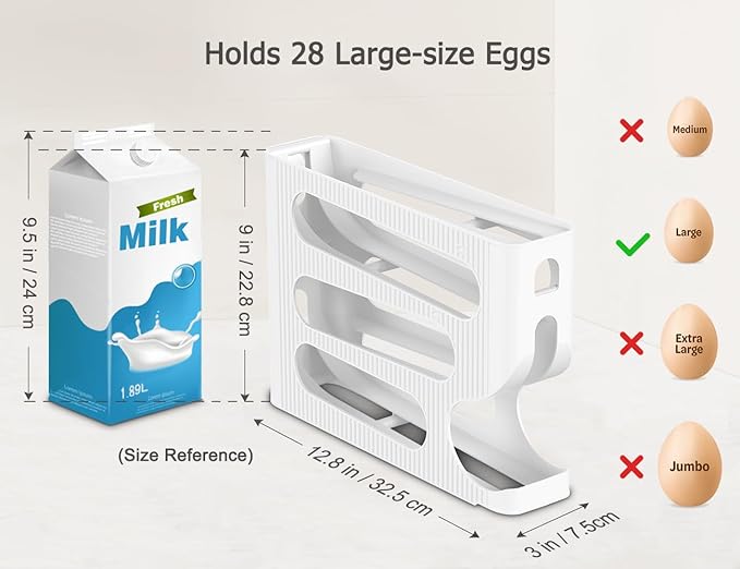 FIFO Egg Holder for Fridge, Egg Organizer for 56 Large Size Eggs | 2-Pack Auto Rolling Egg Dispenser for Refrigerator, Space-Saving Egg Roller/Container/Storage for Kitchen Countertop - Image 5