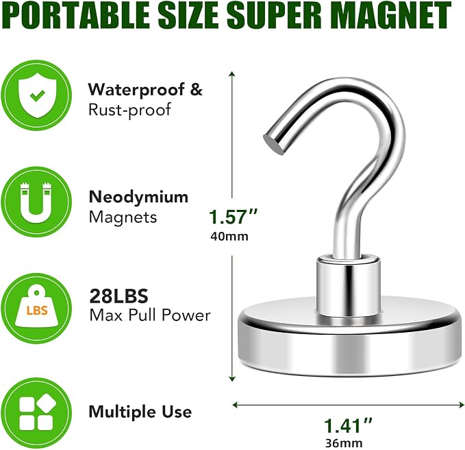 Magnetic Hooks 170Lbs Heavy Duty Magnets with Hook for Cruise Cabin | Strong Magnet Hooks for Hanging Super Metal Magnetic Hanger for Grill Fridge Kitchen Pack of 20 - Image 7