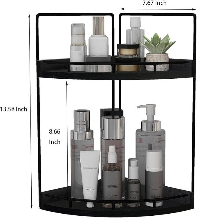 Dorhors Corner Bathroom Counter Organizer,Vanity Countertop Storage Shelf | 2-Tier Black Rack Holder for Skincare,Perfume,Makeup,Lotion,Wood Sink Tray Stand for Kitchen,Restroom,Dresser - Image 3