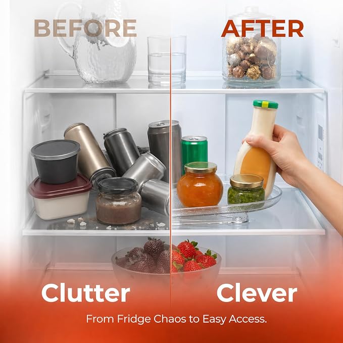 Oizeir Refrigerator Lazy Susan Turntable – Clear Rectangular Fridge Organizer with Suction Cups, 360° Rotating Tray for Side-by-Side Refrigerators, Cabinet & Pantry Organization - Image 3