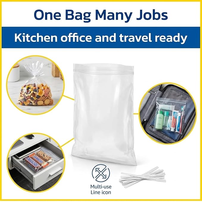1 Gallon Storage Bags with Twist Ties, 300 Count - Clear Plastic Food Storage Bags for Sandwiches, Snacks, Fruit, Produce & Freezer (Pack of 3) - Image 3