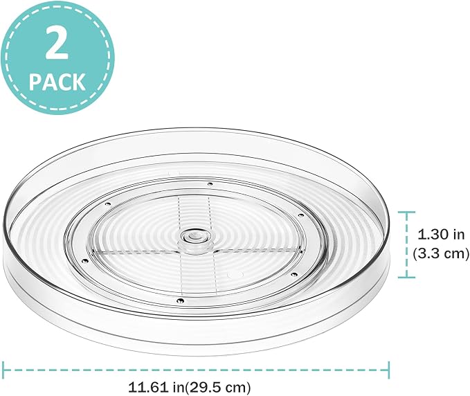 Puricon 2 Pack Lazy Susan Clear Organizer for Cabinet Pantry Storage, 11.5" | Rotating Tray for Fridge Bathroom Living Room Kitchen Spice Rack Organization, Acrylic Turntable for Cosmetics Perfumes - Image 3