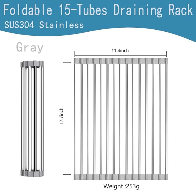 Roll Up Over The Sink Dish Drying Rack Silicone Wrapped Foldable, Heat-Resistant, Anti-Slip Sink Rack Multipurpose Dish Drainer for Kitchen Sink Counter,Sink roll up Drying Rack - Image 4