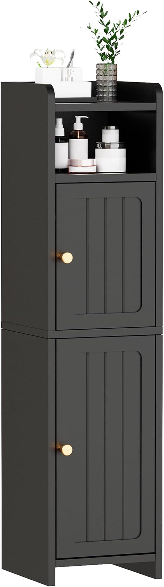 BEWISHOME Small Bathroom Storage Cabinet, 2 Doors Narrow Bathroom Cabinet | Storage Cabinet with Adjustable Shelves, Narrow Toilet Paper Cabinet 7.9"D x 7.9"W x 31.5"H, for Small Spaces, Black YYG03B - Image 9