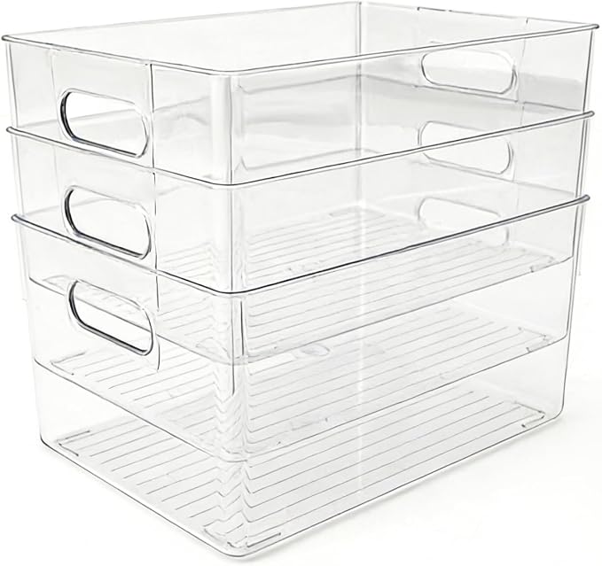 6 Pack Thick Clear Stackable Storage Bins, Cabinet Organizer, Plastiic Containers with Handle for Kitchens, Bathrooms and Fridge and Desktop - Image 8