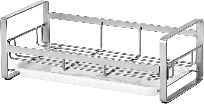HULISEN Large Kitchen Sponge Holder, 304 Stainless Steel Sink Caddy, Grey | Removable Drain Tray, Holds Sponges Soap Bottles Brushes, Countertop Storage, No Dispenser or Brush - Image 8