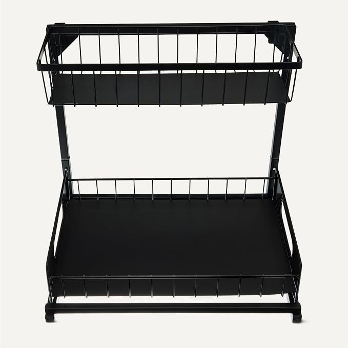 Amazon Basics L-Shape Under Sink Storage Pull Out Cabinet Organizer, Space-Saving Design, Durable and Rust-Resistant, Black, Pack of 2 - Image 4
