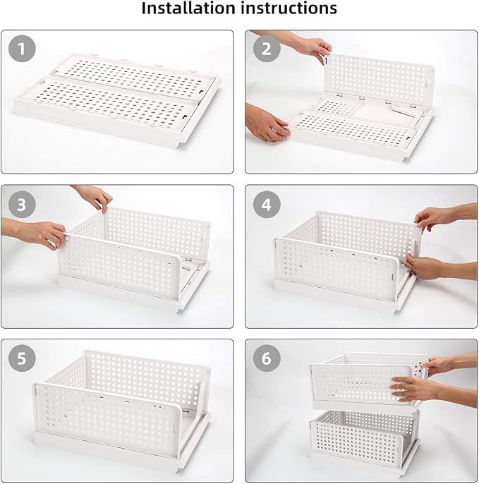 Folding Wardrobe Storage Box 4-Pack Plastic Drawer Organizer Stackable Shelf Baskets Cloth Closet Containers Bin Cubes,Home Office Bedroom Laundry Fold Pull Out Dividers for Clothes,Toys White - Image 5